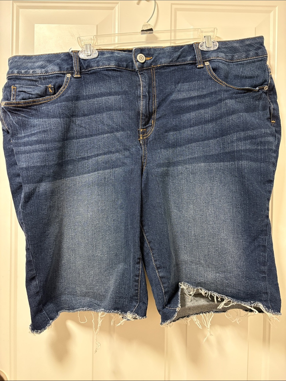 Maurices Dark Blue Distressed Denim Bermuda Shorts